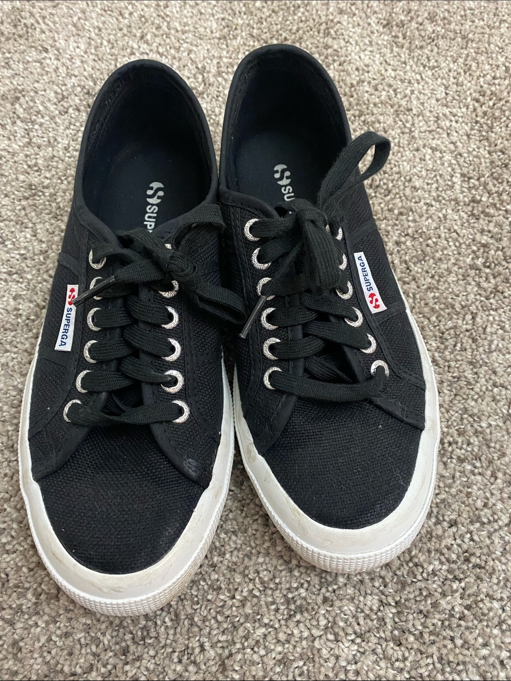 Superga Black Canvas Low-Top Sneakers with White Sole